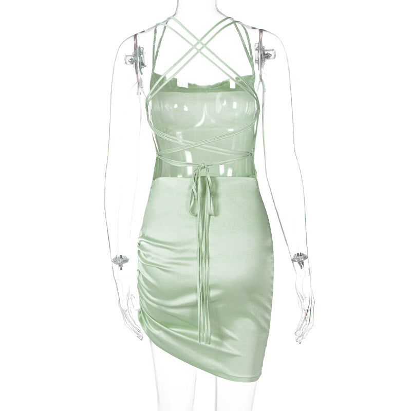 Robe satin vert sauge