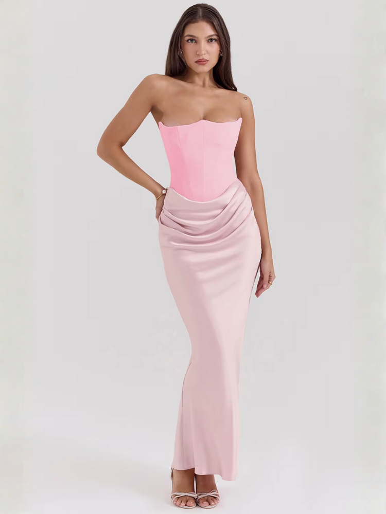 Robe bustier en satin | rose