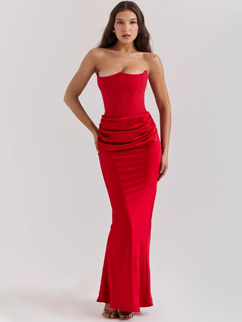Robe bustier en satin | rouge