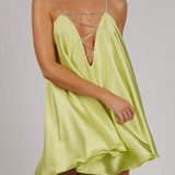 Robe courte satinée bleu ciel | vert