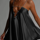 Robe courte satinée bleu ciel | noir