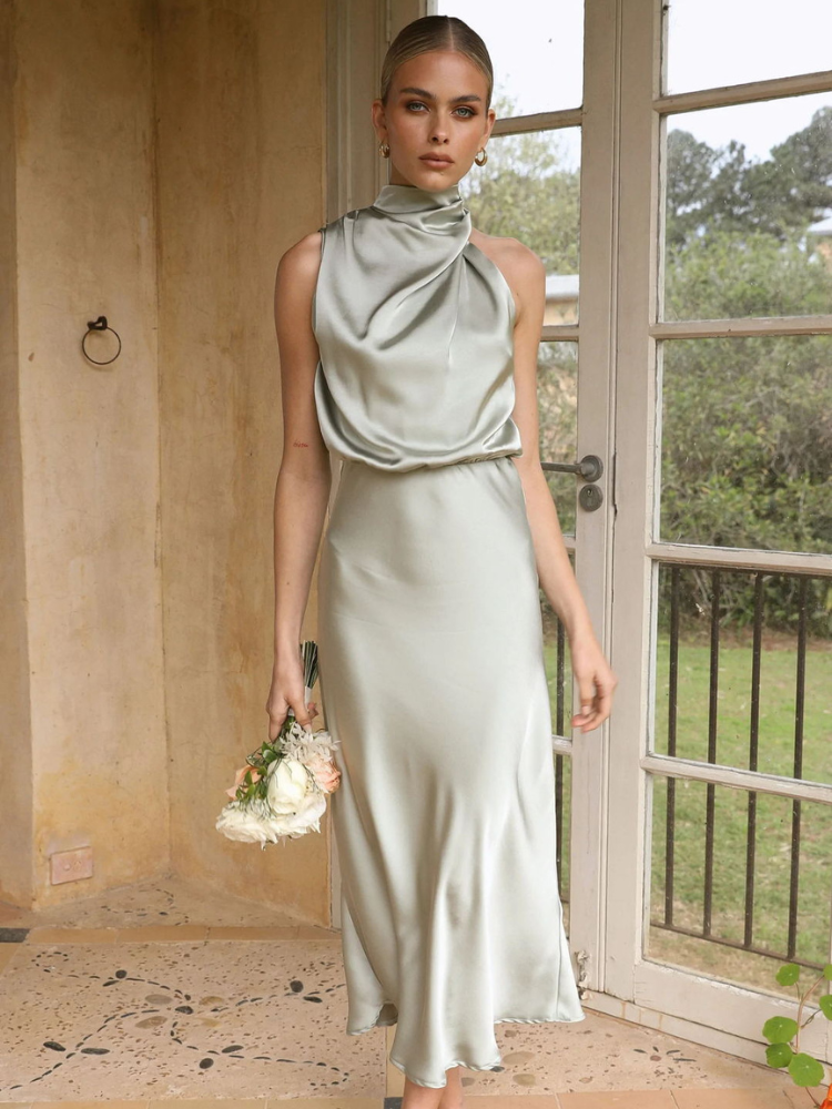 Robe en satin rose | vert