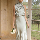 Robe en satin rose | vert