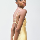 Robe jaune longue satin dos