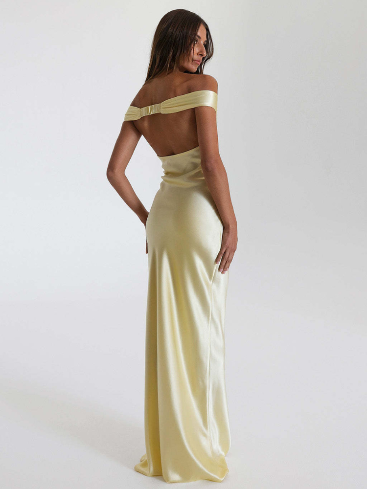 Robe jaune satinée dos nu dos