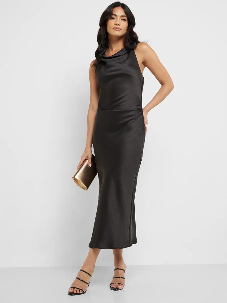 Robe satin beige | noir