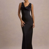 Robe satin bleu | noir