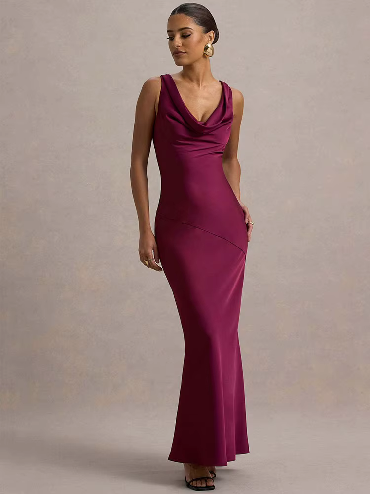 Robe satin bleu | rouge