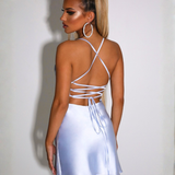 Robe satin bleu ciel