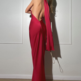 Robe satin champagne | rouge