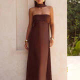 Robe satin dos nu brun