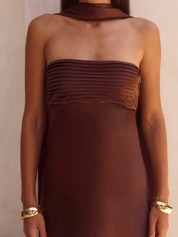 Robe satin dos nu brun zoom