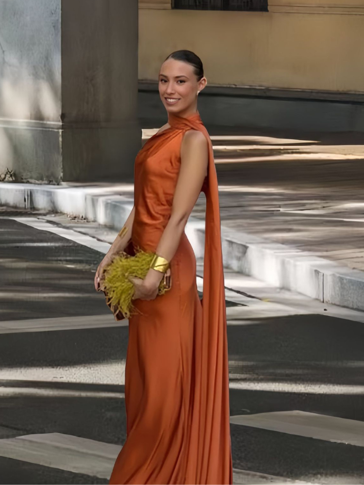 Robe satin jaune | orange 