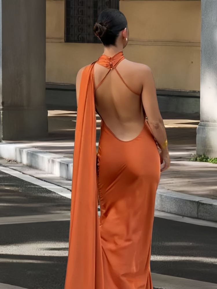 Robe satin jaune | orange dos