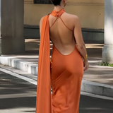 Robe satin jaune | orange dos