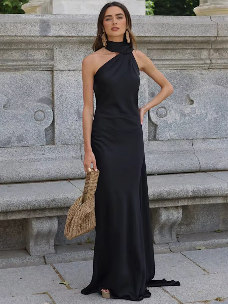 Robe satin jaune | noir