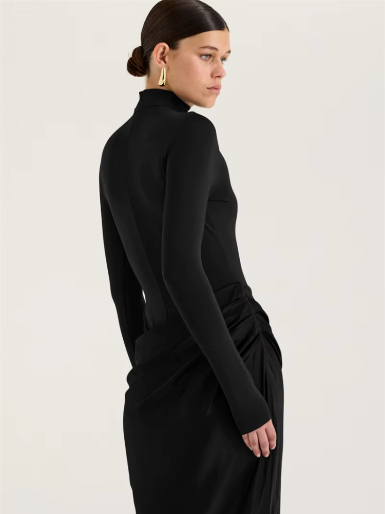 Robe satin manches longues