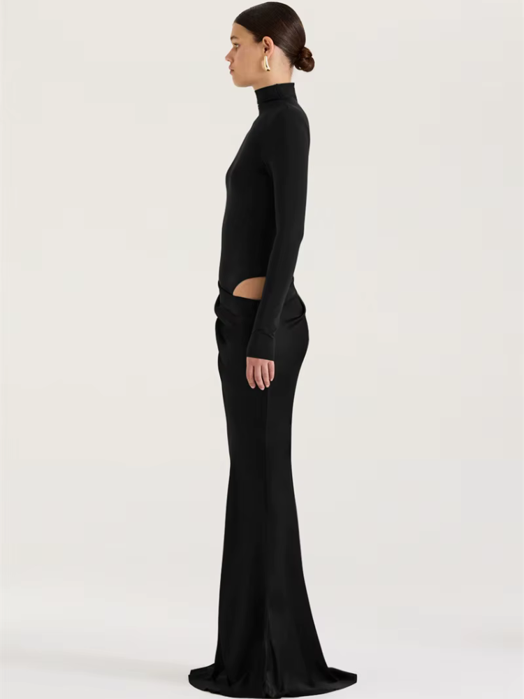 Robe satin manches longues