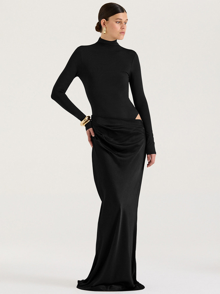 Robe satin manches longues