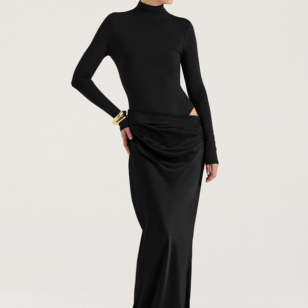 Robe satin manches longues