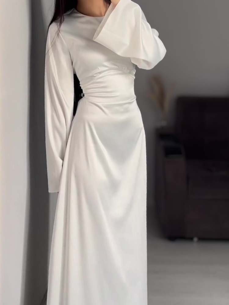 Robe satin manches longues blac