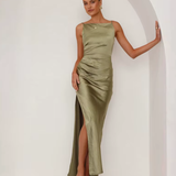 Robe satin noire longue | Vert