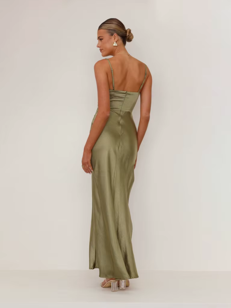 Robe satin noire longue | vert