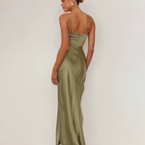 Robe satin noire longue | vert