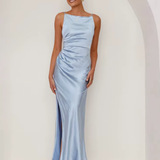 Robe satin noire longue | bleu
