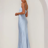 Robe satin noire longue | Bleu
