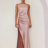 Robe satin noire longue | Rose