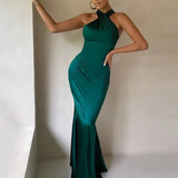 Robe satin vert émeraude