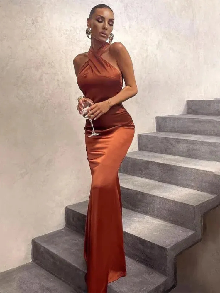 Robe satin vert émeraude | terracotta