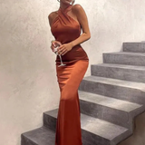 Robe satin vert émeraude | terracotta