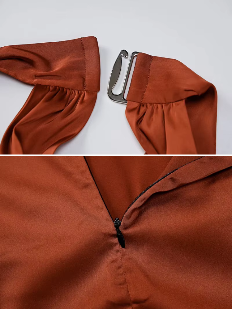 Robe satin vert émeraude détail