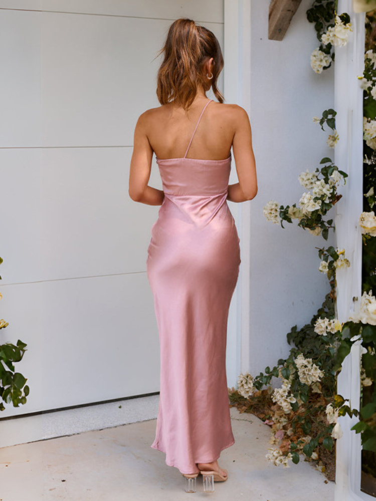 Robe satin rose dos