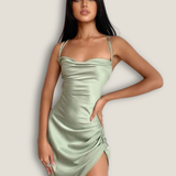 Robe satin vert sauge