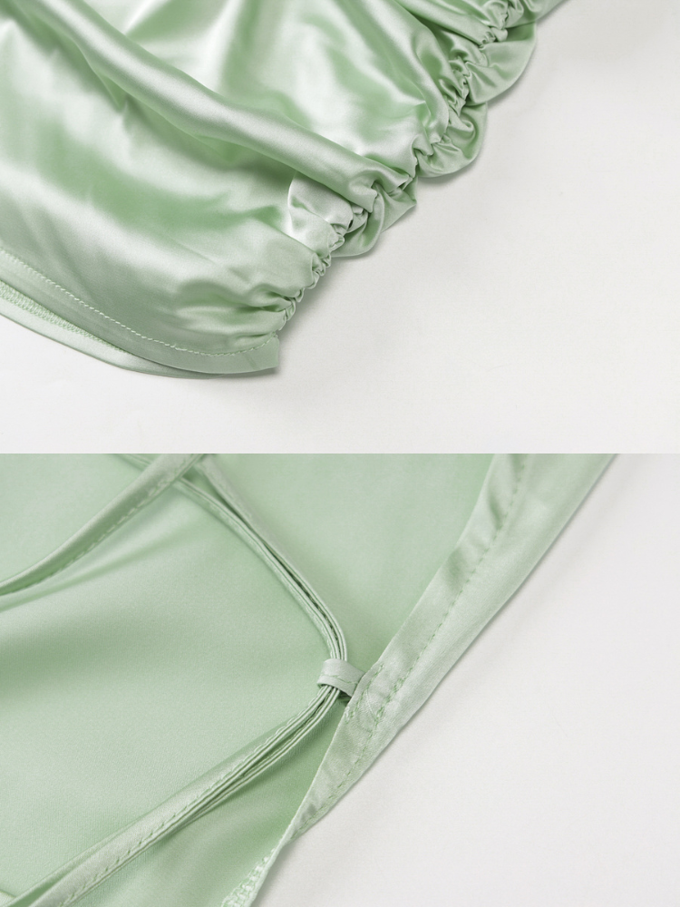Robe satin vert sauge detail