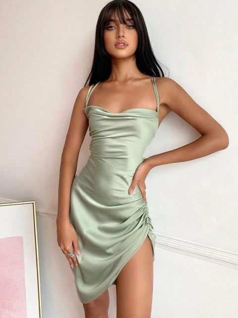 Robe satin vert sauge