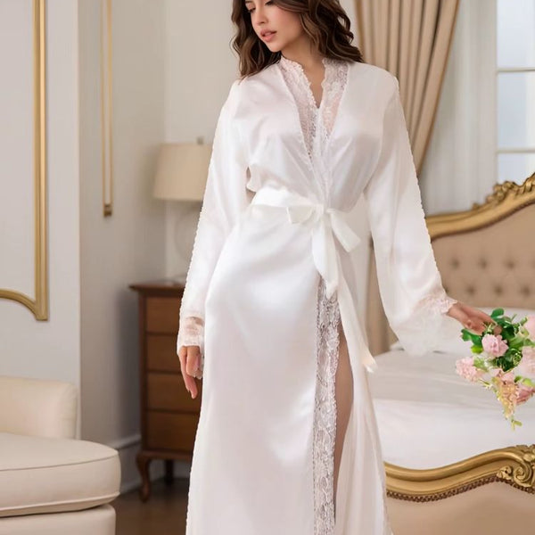 Robe de chambre longue en satin banc