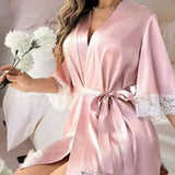 Robe de chambre satin dentelle rose