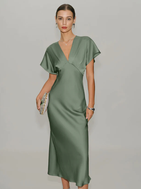 Robe demoiselle d'honneur vert sauge satin