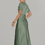 Robe demoiselle d'honneur vert sauge satin dos