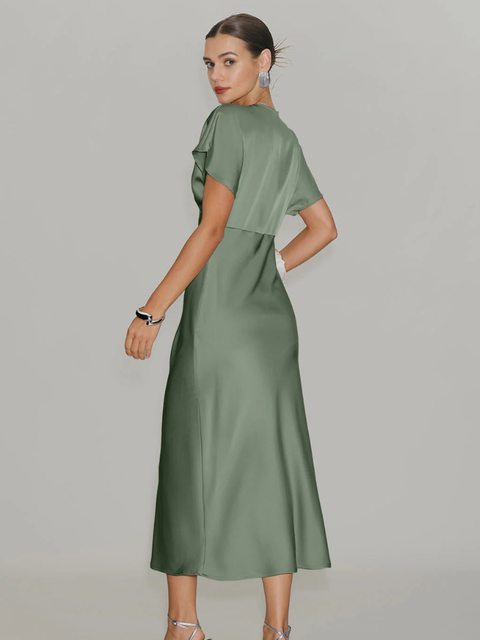 Robe demoiselle d'honneur vert sauge satin dos