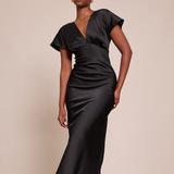 Robe demoiselle d'honneur vert sauge satin | noir