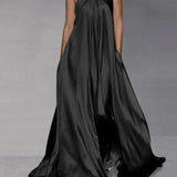 Robe de soirée longue satin noir