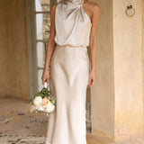 Robe en satin rose | beige