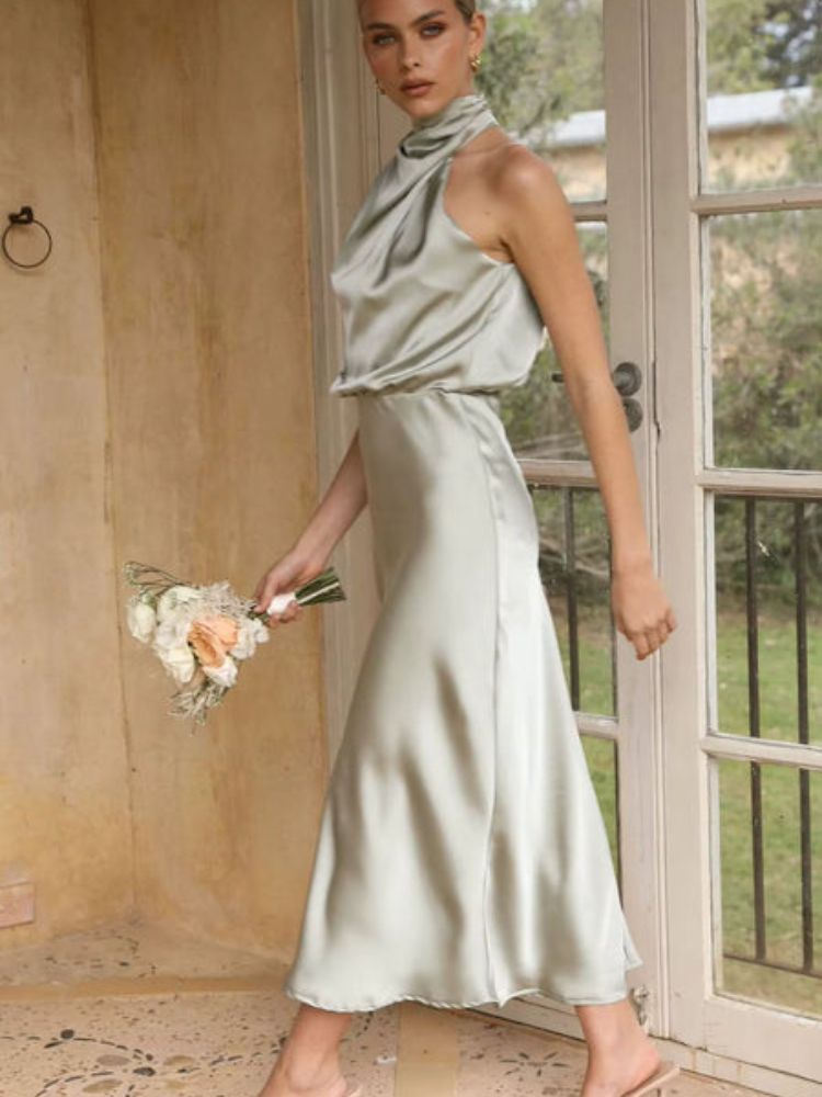 robe en satin rose | vert