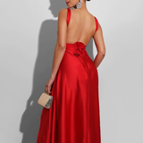 Robe longue en satin transformable Rouge