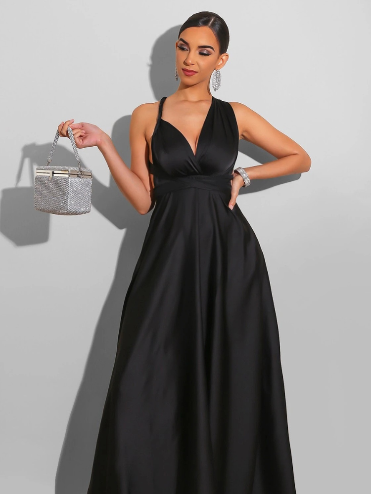 Robe longue en satin transformable